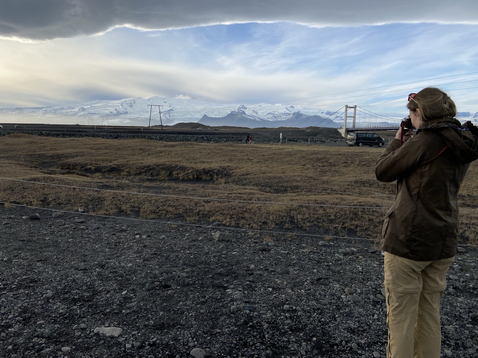 Looking across the glacial outwash plain to Vatnajokull from the lagoon bridge