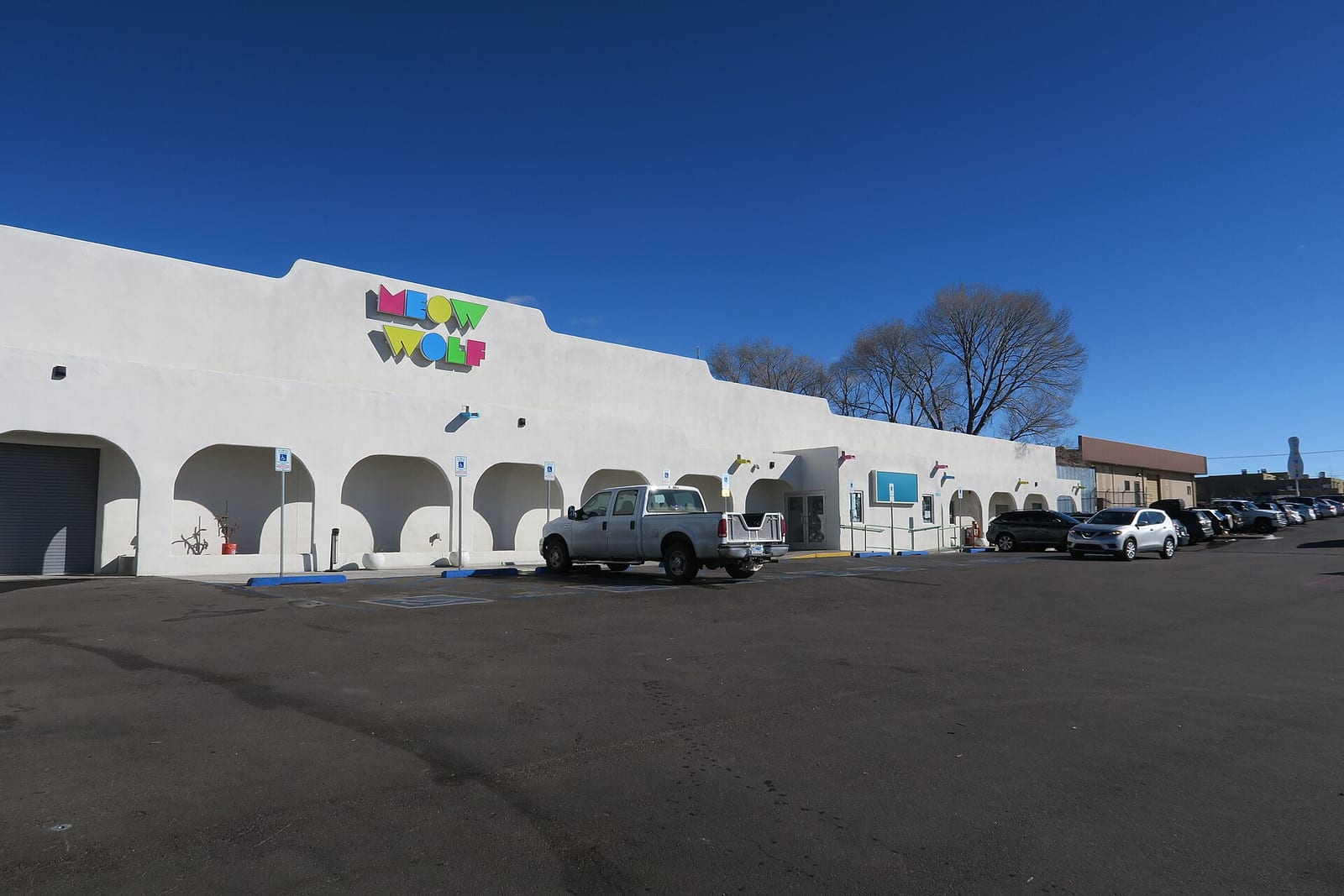The exterior of the Meow Wolf House of Eternal Return building in Santa Fe